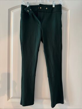 Tuckernuck Forest Green Cropped Ponte Pants with Button-Tab Waist
